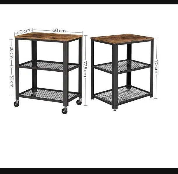 Kitchen Trolley Storage Cart with Wheels Rectangle Rustic Brown
