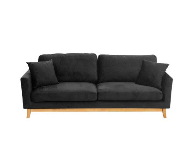 Prime Deal 3 Seater Faux Velvet Wooden Sofa Bed Couch Furniture - Black