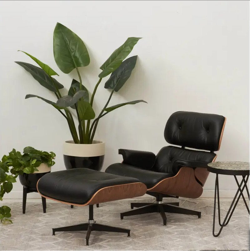 Matt Blatt Eames Lounge Chair and Ottoman Replica (Premium Black Leather)