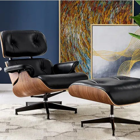 Matt Blatt Eames Lounge Chair and Ottoman Replica (Premium Black Leather)