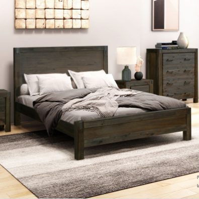 Bed Frame Queen Size in Solid Wood Veneered Acacia Bedroom Timber Slat in Chocolate