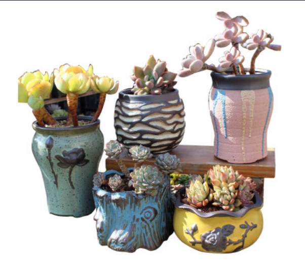 Pots Set Ceramic Clay Pottery Pots Succulent Flower Planter Draining Hole(Style 03# 5 Pots Set)