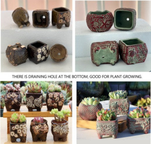 Pots Set Ceramic Clay Pottery Pots Succulent Flower Planter Draining Hole(Style 03# 5 Pots Set)