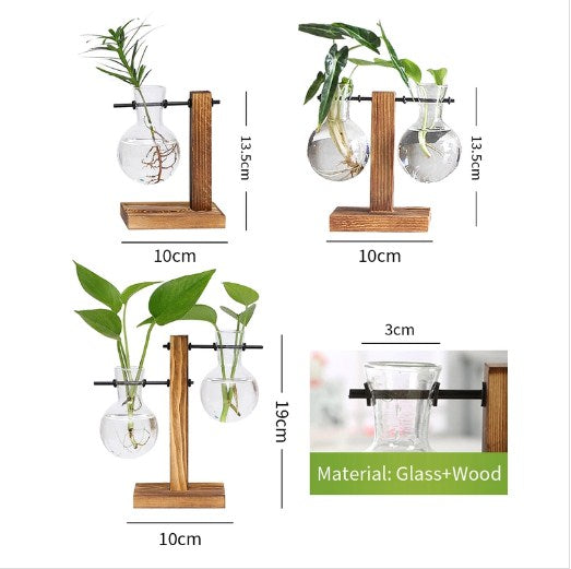 Prime Deal Hanging Glass Vase Wooden Stand Hydroponics Terrarium Container Pot