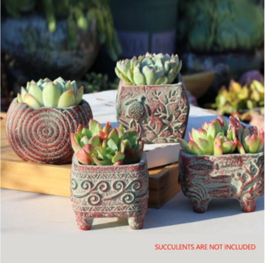 Prime Deal Pots Set Ceramic Clay Pottery Pots Succulent Flower Planter Draining Hole(Style 02# 4 Pots Set)