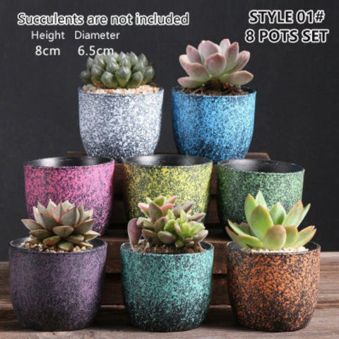 Ceramic Clay Pottery Pots Set Succulent Flower Planter Series 03(Style 01# 8 Pots Set)