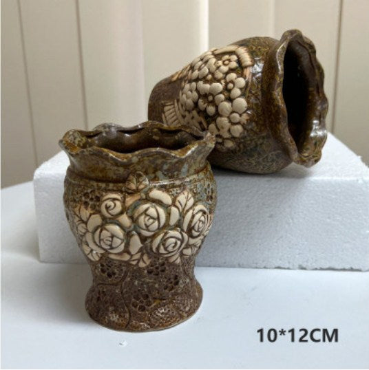 Ceramic Clay Pottery Pots Set Succulent Flower Planter Series 02(Style 01# 2 Pots Set)