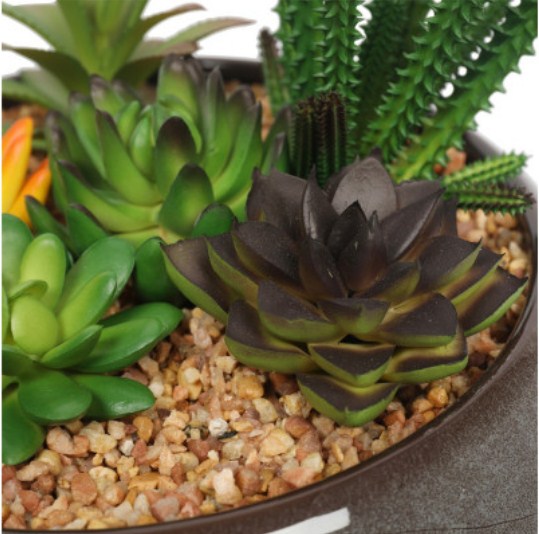 Prime Deal: Potted Artificial Succulents with Round Decorative Bowl (19cm)