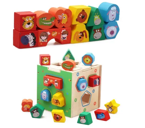 Activity Wood Cube Shape Sorters Baby Educational Toy