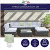 Outdoor 7 Piece Rattan Sofa Set - Black Coating & Grey Seats (7 Boxes)