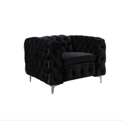 3+2+1 Seater Sofa Classic Button Tufted Lounge in Black Velvet Fabric with Metal Legs