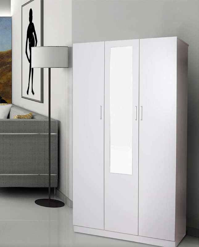 3 Doors Combo Wardrobe With Mirror White