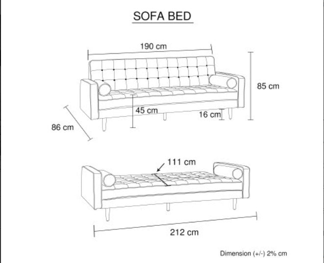 Sofa Bed 3 Seater Button Tufted Lounge Set for Living Room Couch in Fabric Grey Colour