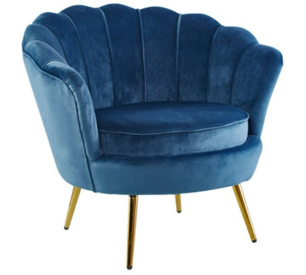 Bloomer Velvet Fabric Accent Sofa Love Chair Round Ottoman Set - Blue