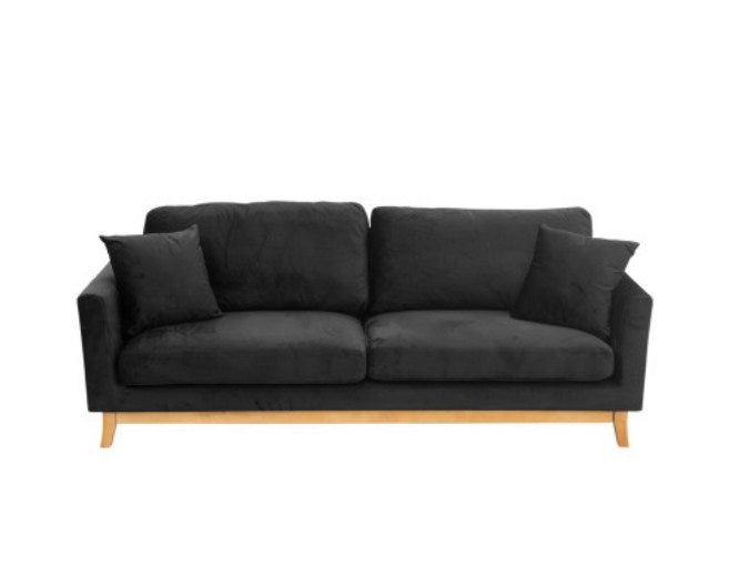 Prime Deal 3 Seater Faux Velvet Wooden Sofa Bed Couch Furniture - Black